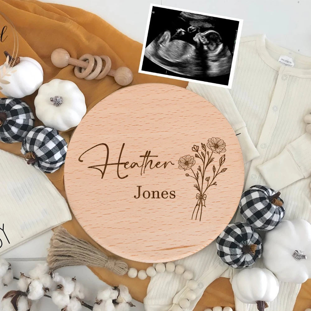 Hellow Word My Name Is Pregnancy Announcement Sign Custom Baby Plaque Baby Announcement Gift Laser Engraved Wood Sign