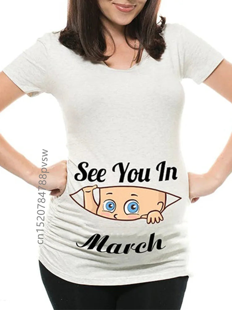 Pregnant Women's Pregnancy Announcement T-Shirt, Female Pregnancy Clothes, New Mom Clothes, See You in January-December, Funny