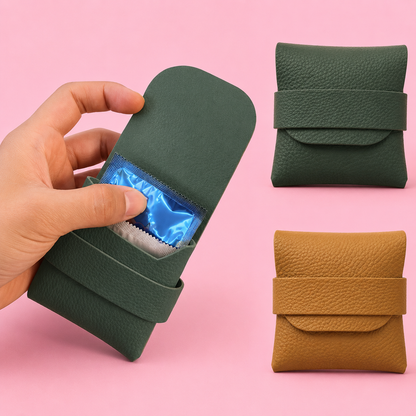 Condom Holder Elegant PU Leather Small Purse Discreet Pocket/Purse/Travel Carrying Case Securely Holds And Protects 3-4 Condoms
