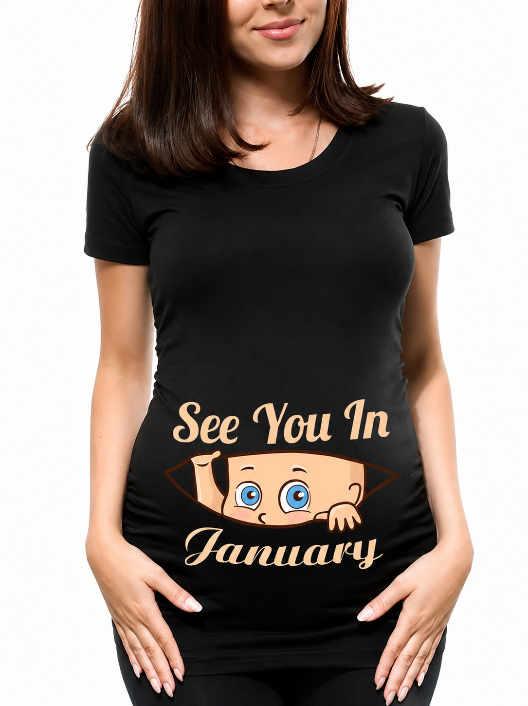 Pregnant Women's Pregnancy Announcement T-Shirt, Female Pregnancy Clothes, New Mom Clothes, See You in January-December, Funny