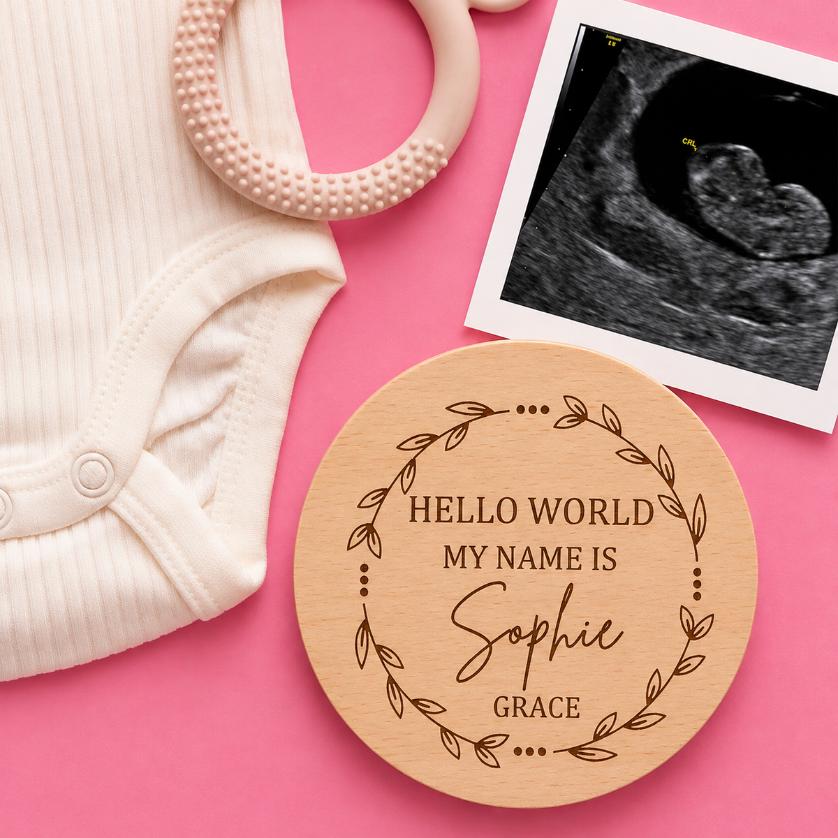 Hellow Word My Name Is Pregnancy Announcement Sign Custom Baby Plaque Baby Announcement Gift Laser Engraved Wood Sign
