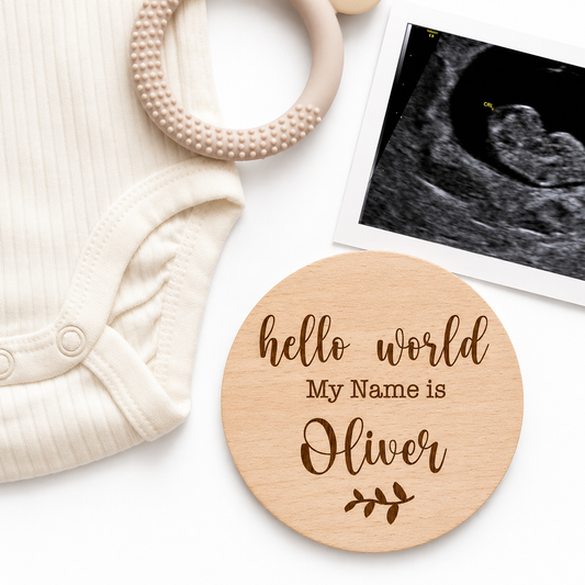 Hellow Word My Name Is Pregnancy Announcement Sign Custom Baby Plaque Baby Announcement Gift Laser Engraved Wood Sign