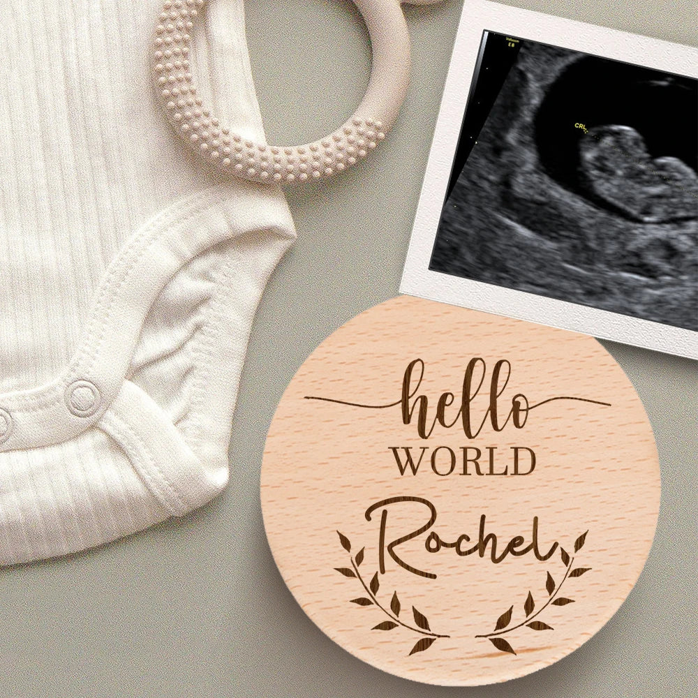 Hellow Word My Name Is Pregnancy Announcement Sign Custom Baby Plaque Baby Announcement Gift Laser Engraved Wood Sign