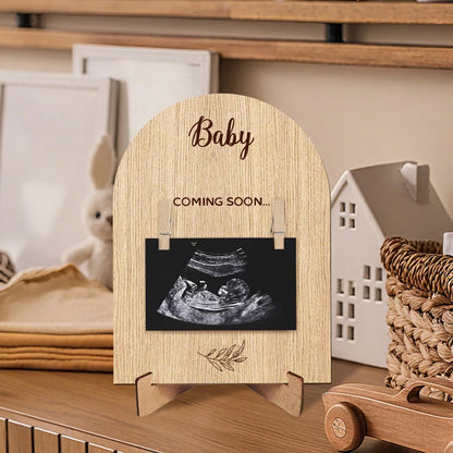 Pregnancy Announcement Sign Baby First One Picture Photo Frame Youngsters Coming Soon Wooden Photo Frame with Photo Holder