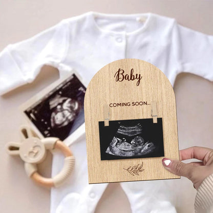 Pregnancy Announcement Sign Baby First One Picture Photo Frame Youngsters Coming Soon Wooden Photo Frame with Photo Holder