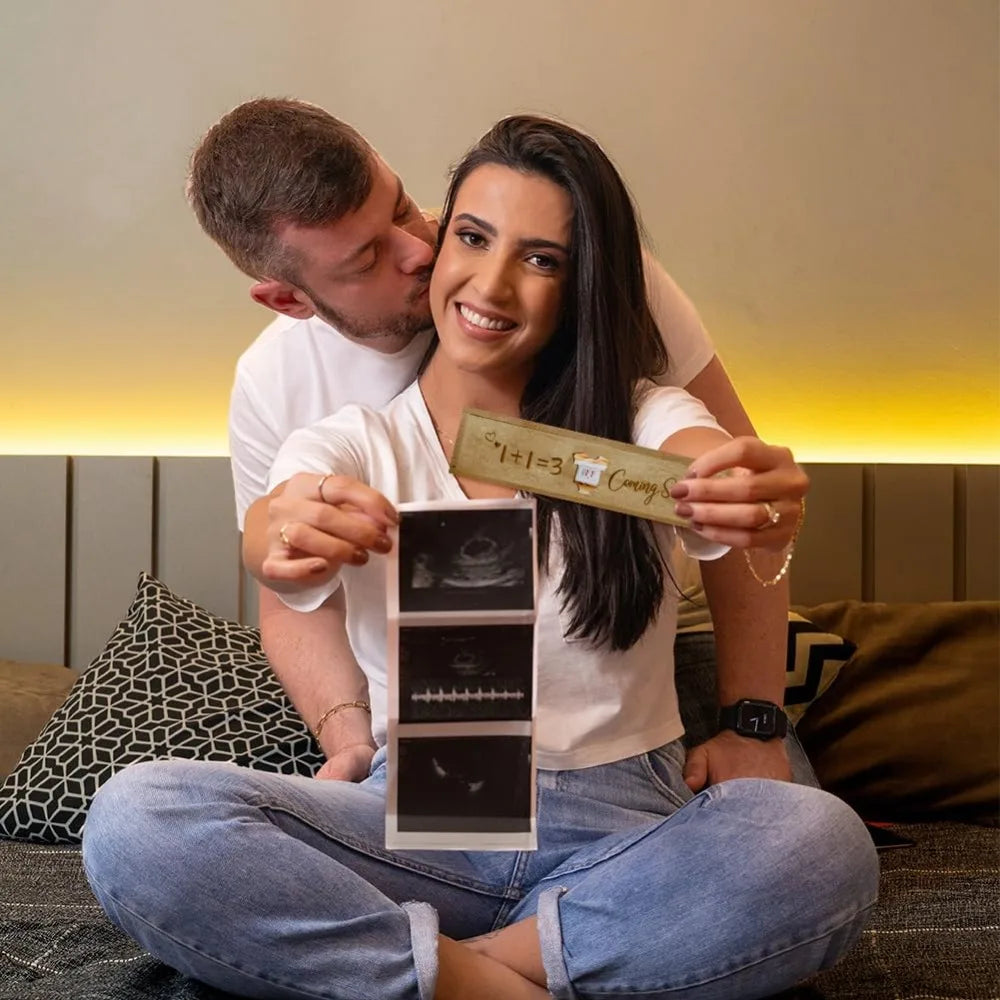 Pregnancy Wooden Announcement Gifts Pregnancy Test Keepsake Box with Slide Cover Surprise Announcement Gift with Word to Husban