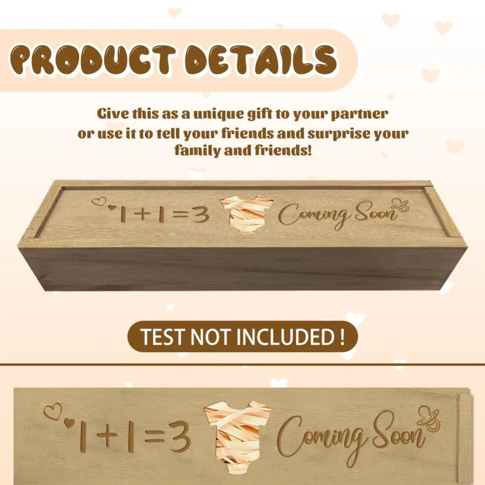 Pregnancy Wooden Announcement Gifts Pregnancy Test Keepsake Box with Slide Cover Surprise Announcement Gift with Word to Husban