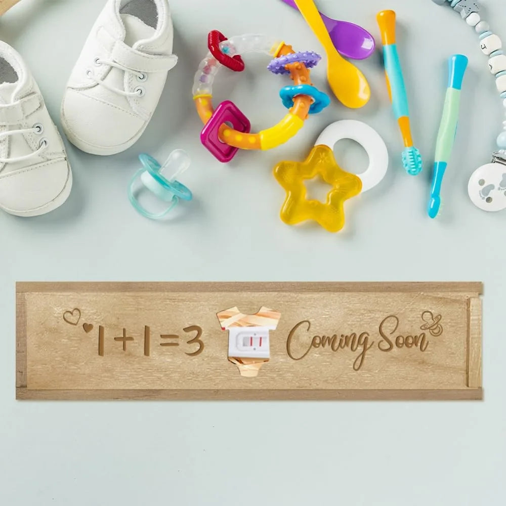 Pregnancy Wooden Announcement Gifts Pregnancy Test Keepsake Box with Slide Cover Surprise Announcement Gift with Word to Husban