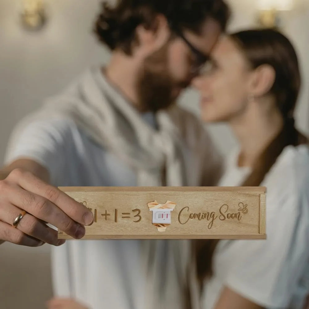 Pregnancy Wooden Announcement Gifts Pregnancy Test Keepsake Box with Slide Cover Surprise Announcement Gift with Word to Husban
