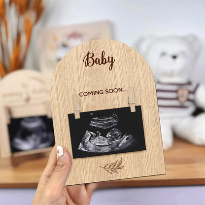 Pregnancy Announcement Sign Baby First One Picture Photo Frame Youngsters Coming Soon Wooden Photo Frame with Photo Holder