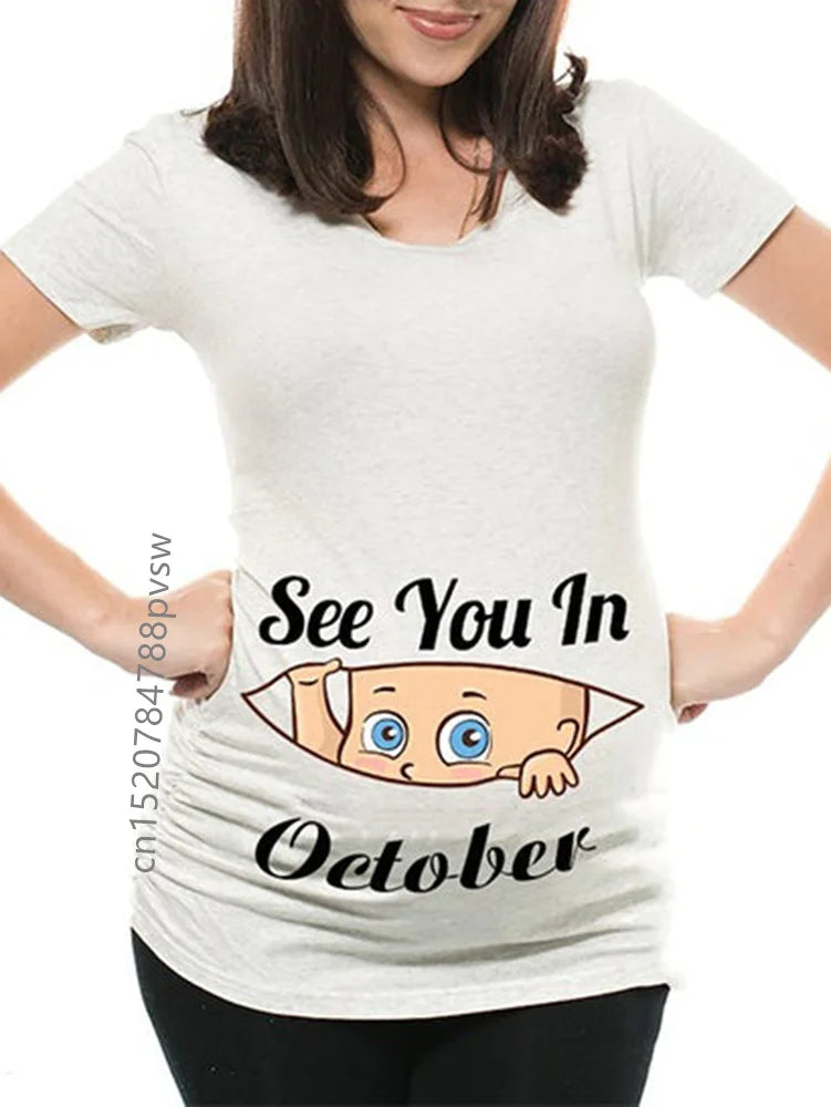 Pregnant Women's Pregnancy Announcement T-Shirt, Female Pregnancy Clothes, New Mom Clothes, See You in January-December, Funny