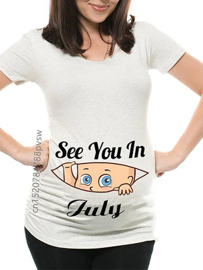 Pregnant Women's Pregnancy Announcement T-Shirt, Female Pregnancy Clothes, New Mom Clothes, See You in January-December, Funny