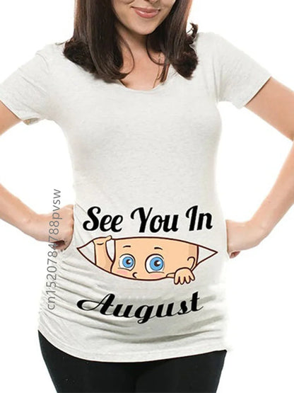 Pregnant Women's Pregnancy Announcement T-Shirt, Female Pregnancy Clothes, New Mom Clothes, See You in January-December, Funny