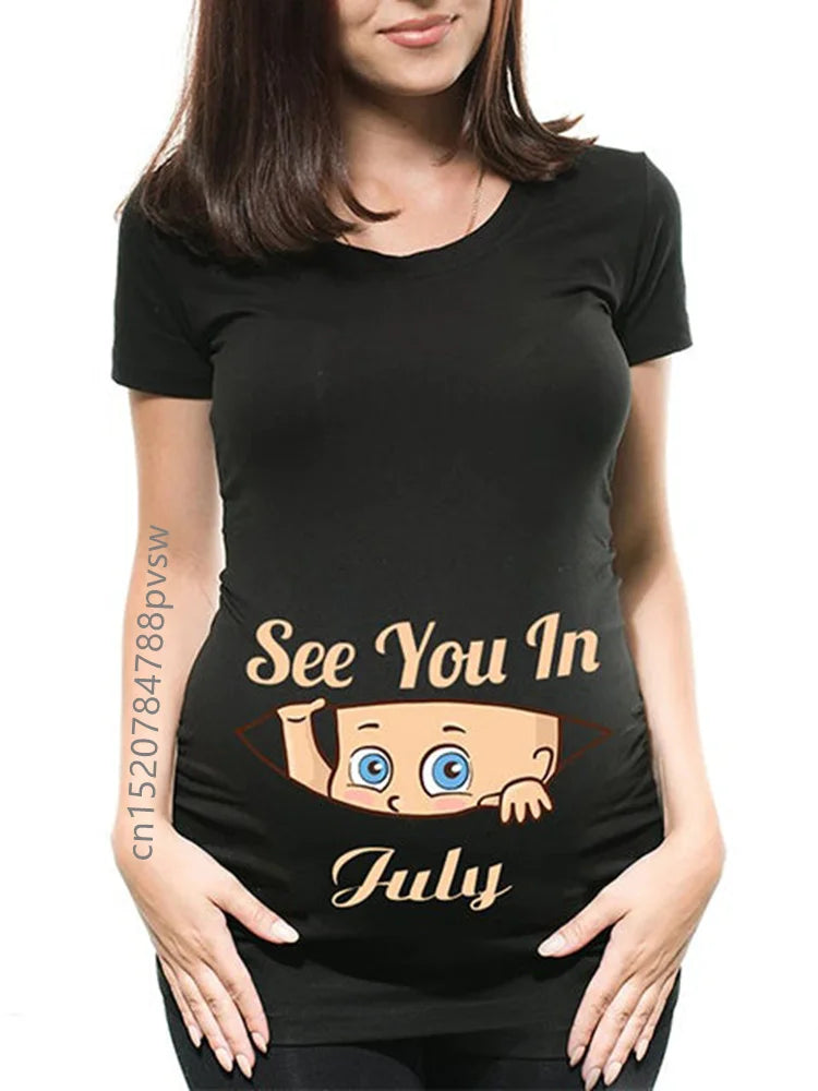 Pregnant Women's Pregnancy Announcement T-Shirt, Female Pregnancy Clothes, New Mom Clothes, See You in January-December, Funny
