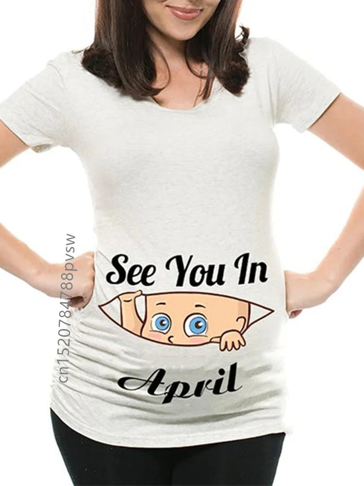 Pregnant Women's Pregnancy Announcement T-Shirt, Female Pregnancy Clothes, New Mom Clothes, See You in January-December, Funny