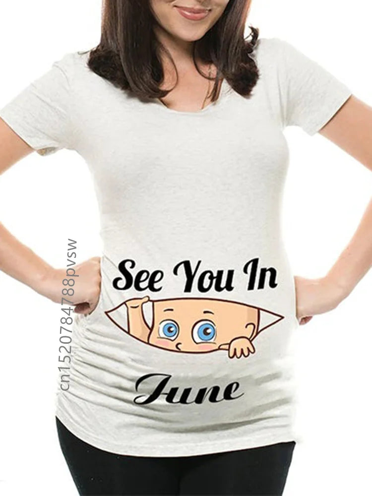 Pregnant Women's Pregnancy Announcement T-Shirt, Female Pregnancy Clothes, New Mom Clothes, See You in January-December, Funny