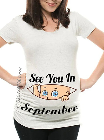 Pregnant Women's Pregnancy Announcement T-Shirt, Female Pregnancy Clothes, New Mom Clothes, See You in January-December, Funny
