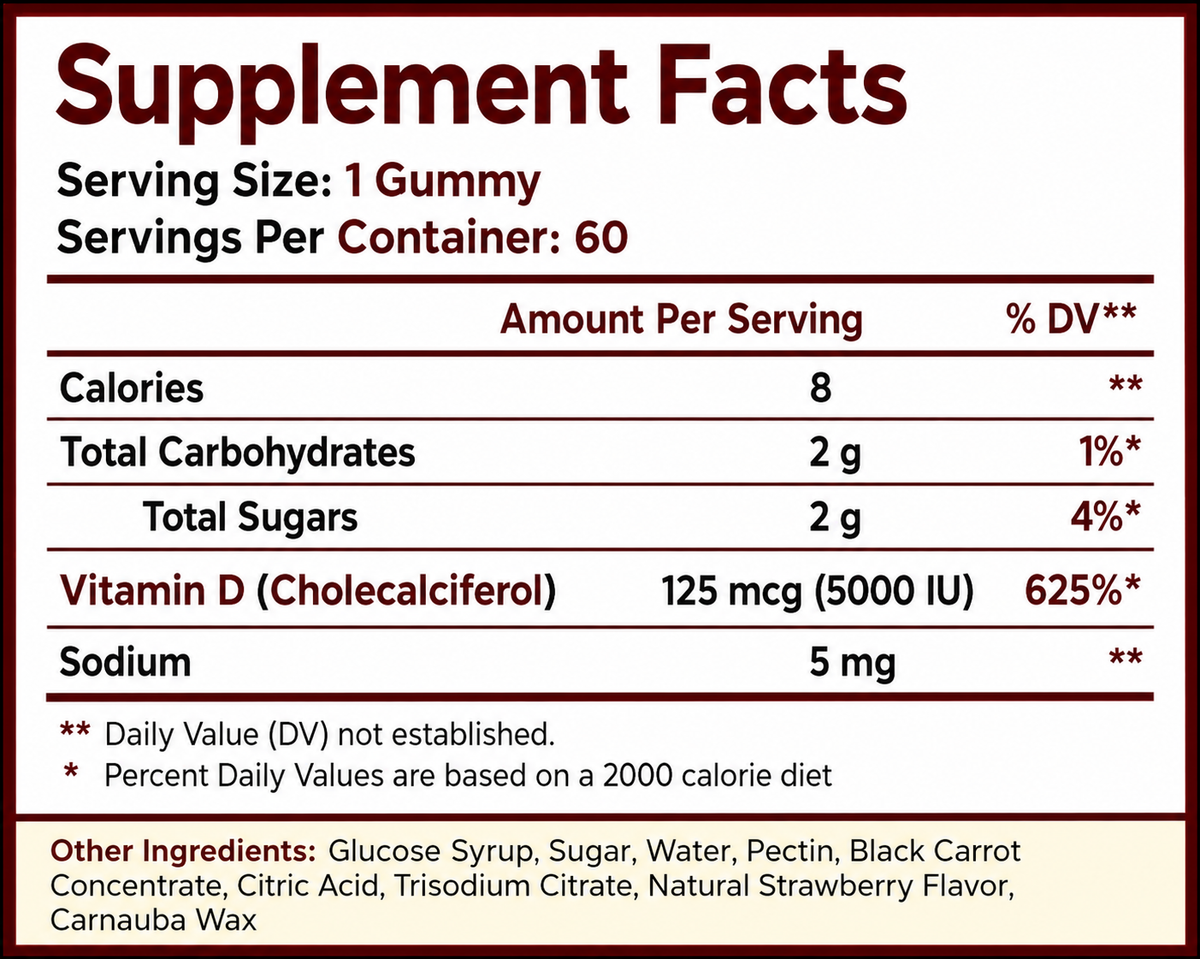 Vitamin D3 5,000 IU Gummies – 60 Count
